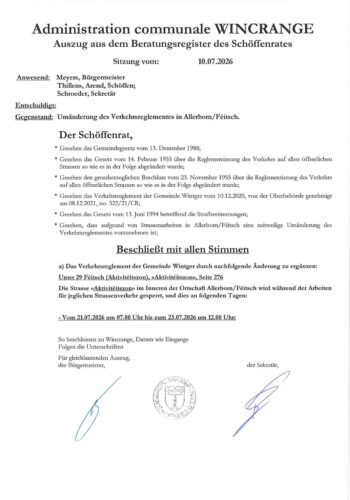 Règlement de circulation: la rue "Aktivitéitszon" à Allerborn (Féitsch) barrée à la circulation du 21 au 23 juillet 2026