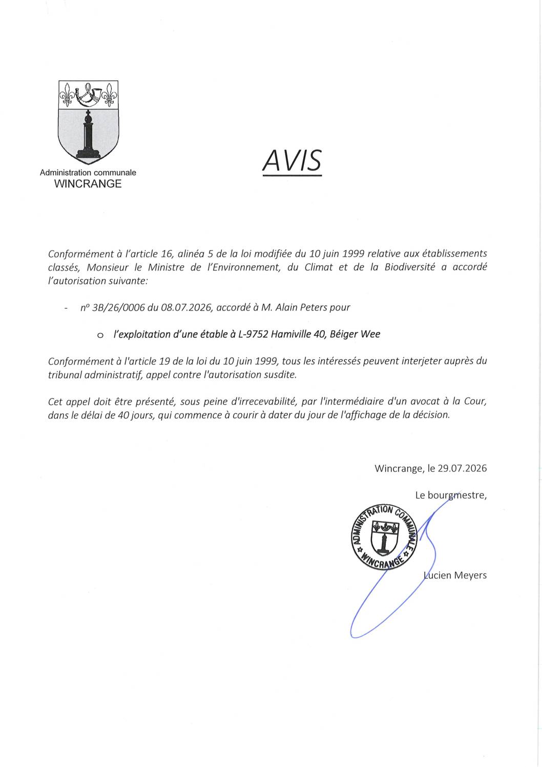 Avis: exploitation d&rsquo;une étable à Hamiville