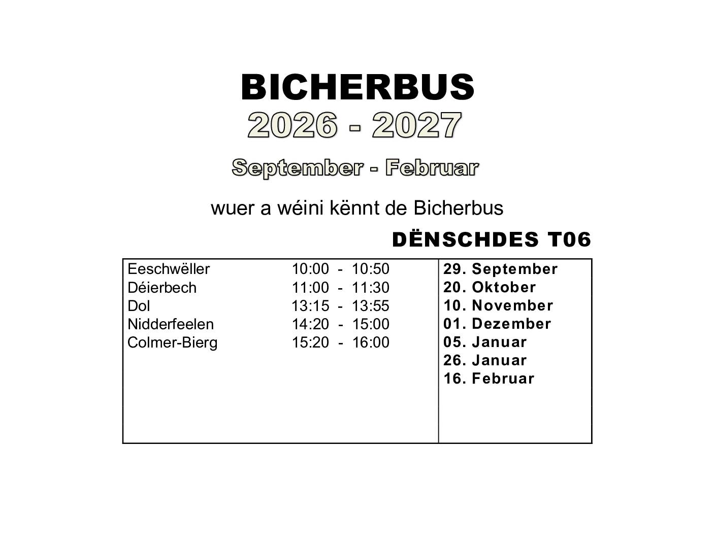 Bicherbus: programme de septembre 2026 à février 2027 (tour T06 et T11)