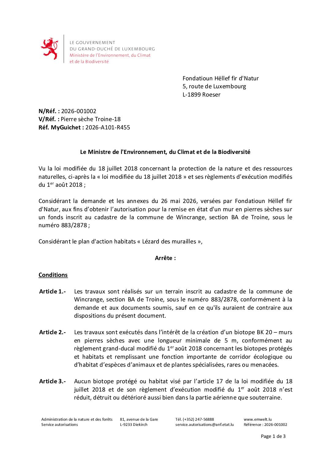 Autorisation: remise en état d&rsquo;un mur en pierres sèches à Troine