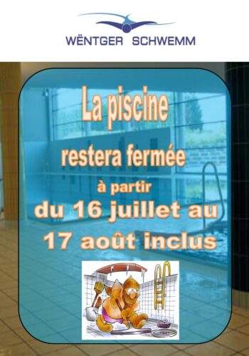 Piscine: fermeture du 16 juillet au 17 août 2026 inclus