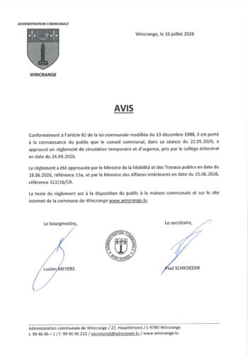 Avis: règlement de circulation temporaire et d'urgence