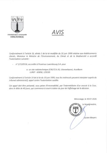 Avis: site radiotechnique à Asselborn