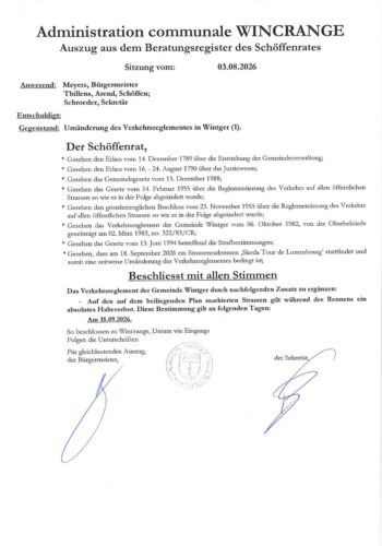 Règlement de circulation: interdiction de stationner dans plusieurs rues, le 18 septembre 2026 (Skoda Tour de Luxembourg)