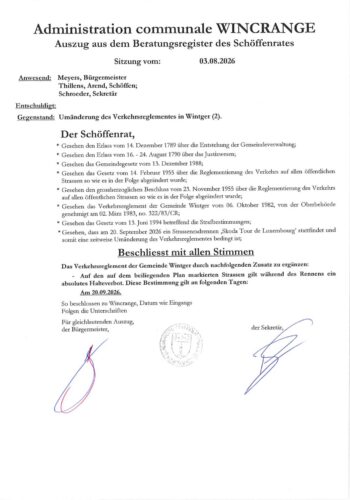 Règlement de circulation: interdiction de stationner dans plusieurs rues, le 20 septembre 2026 (Skoda Tour de Luxembourg)