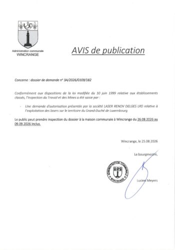 Avis de publication: exploitation de lasers