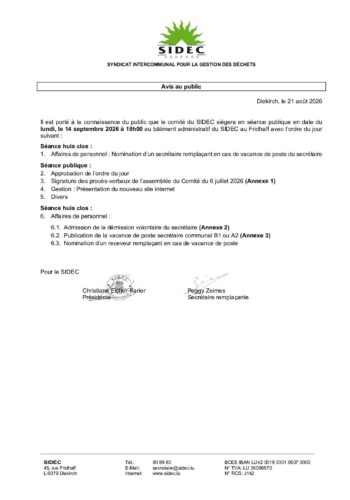 SIDEC: convocation à la réunion du comité