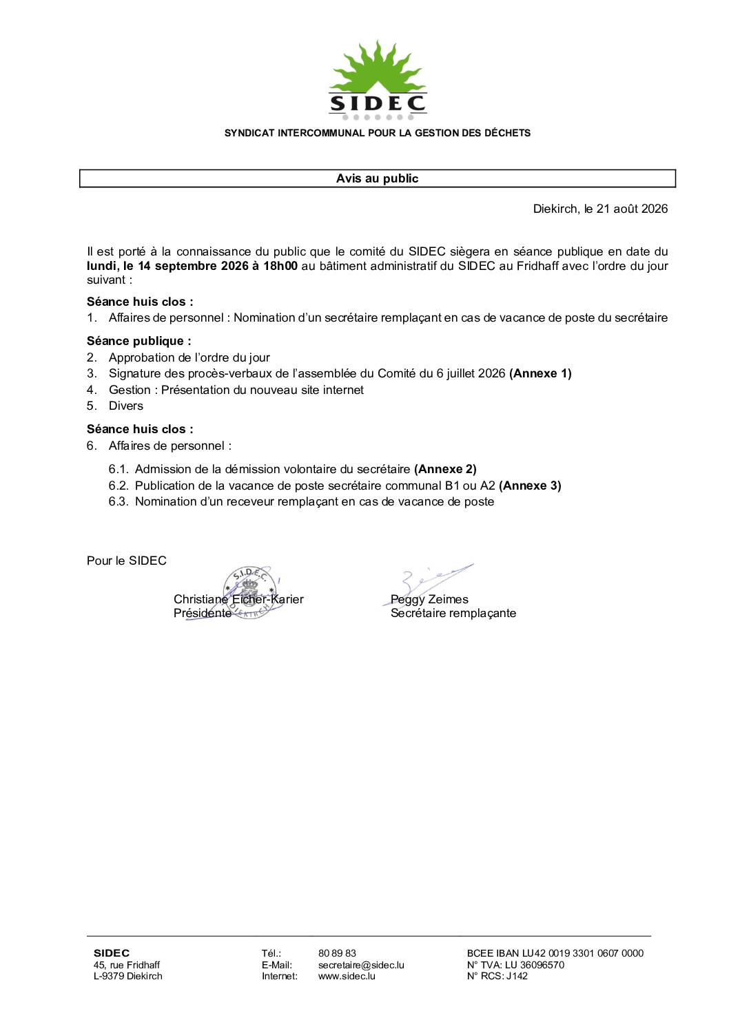 SIDEC: convocation à la réunion du comité