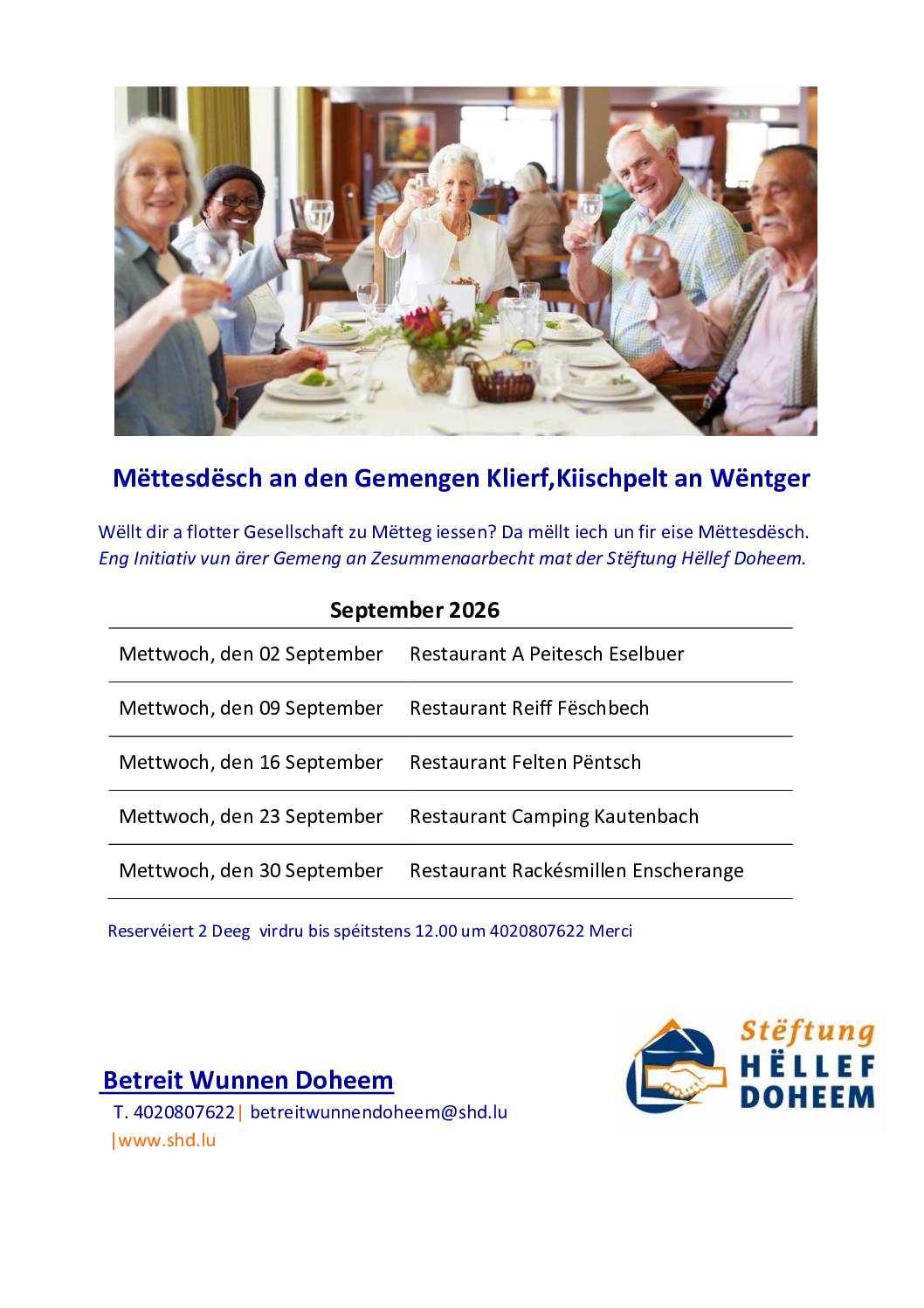 Mëttesdesch: programme de septembre à octobre 2026