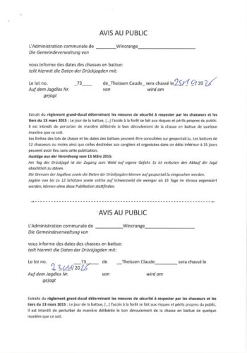 Chasse en battue lot 73 - 25 octobre & 22 novembre 2026