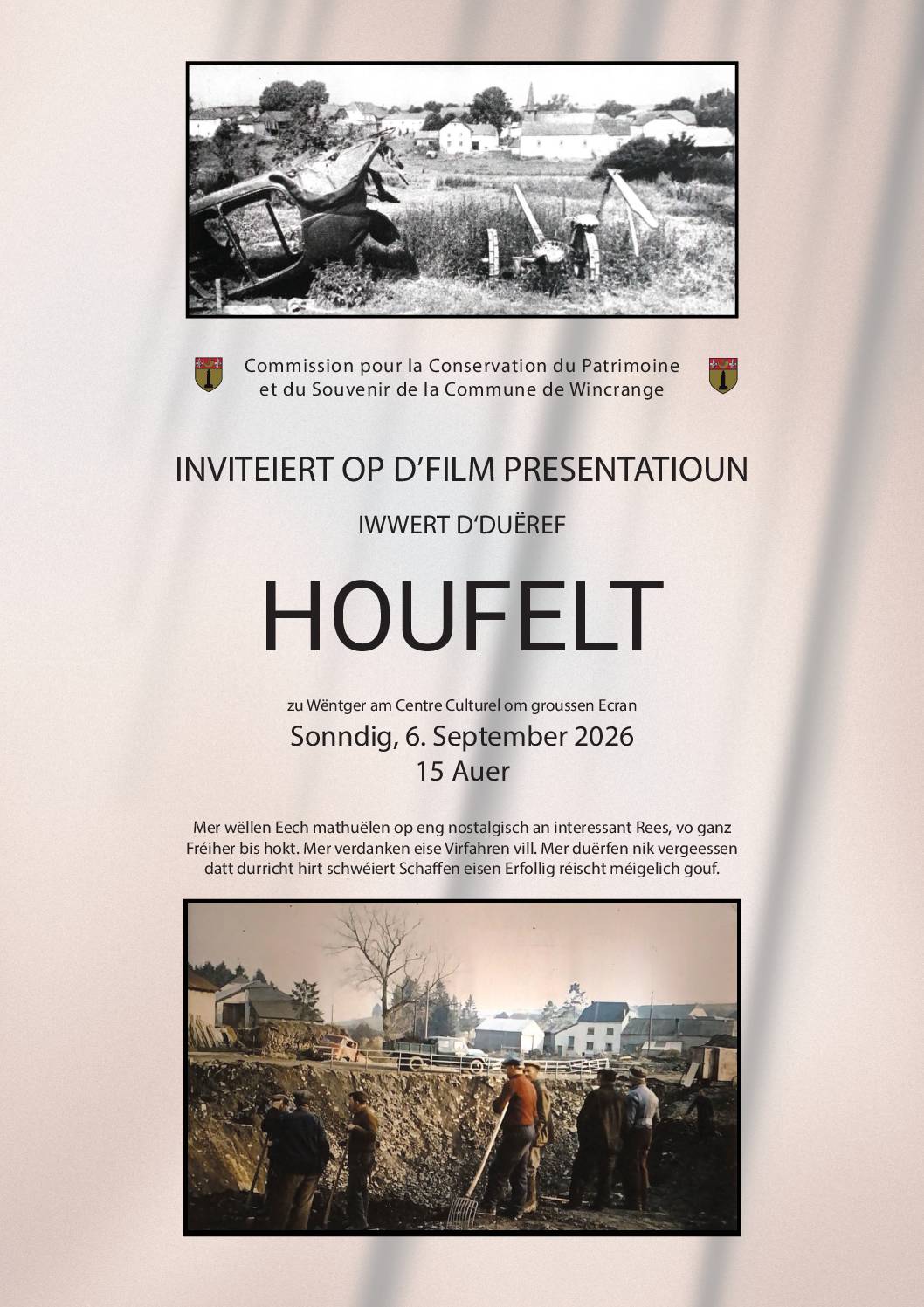 Commission pour la Conservation du Patrimoine et du Souvenir: Présentation du film sur Hoffelt – 6 septembre 2026