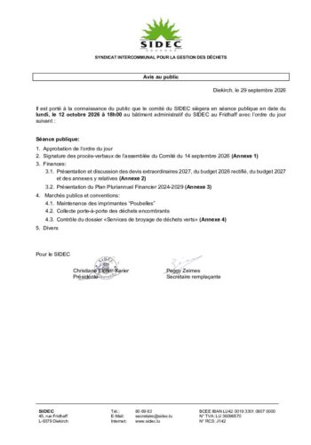 SIDEC: convocation à la réunion du comité