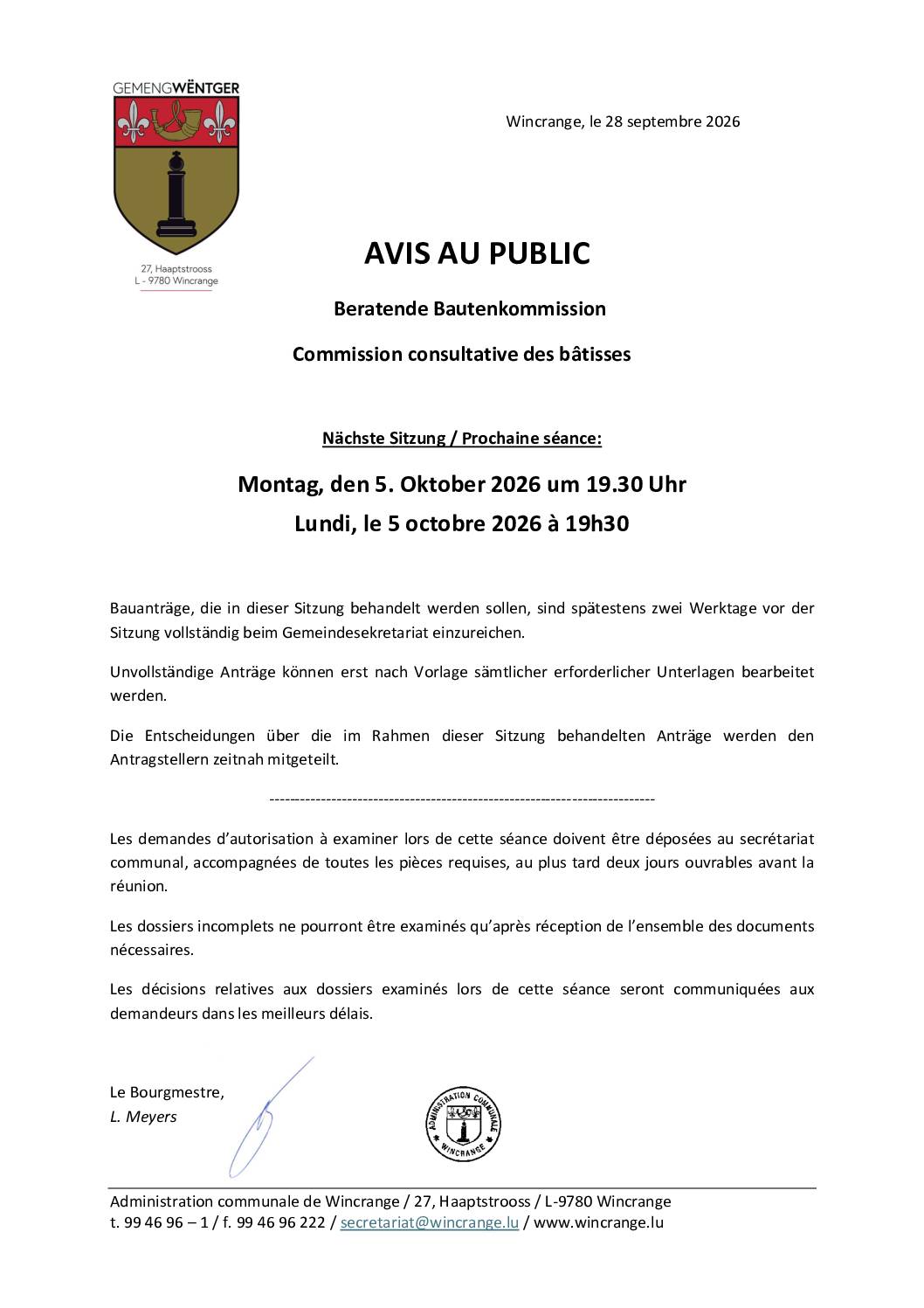 Commission bâtisses 5.10.2026