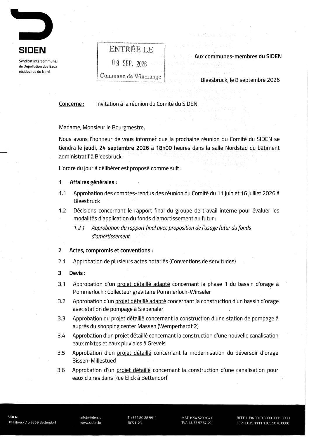 SIDEN: convocation à la réunion du comité
