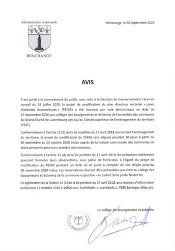 Avis - Projet de modification du plan directeur sectoriel PSZAE