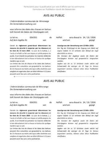 Chasse en battue lots 24 et 31 - 24 octobre 2026