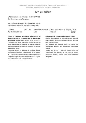 Chasse en battue lot 75 - 25 octobre 2026