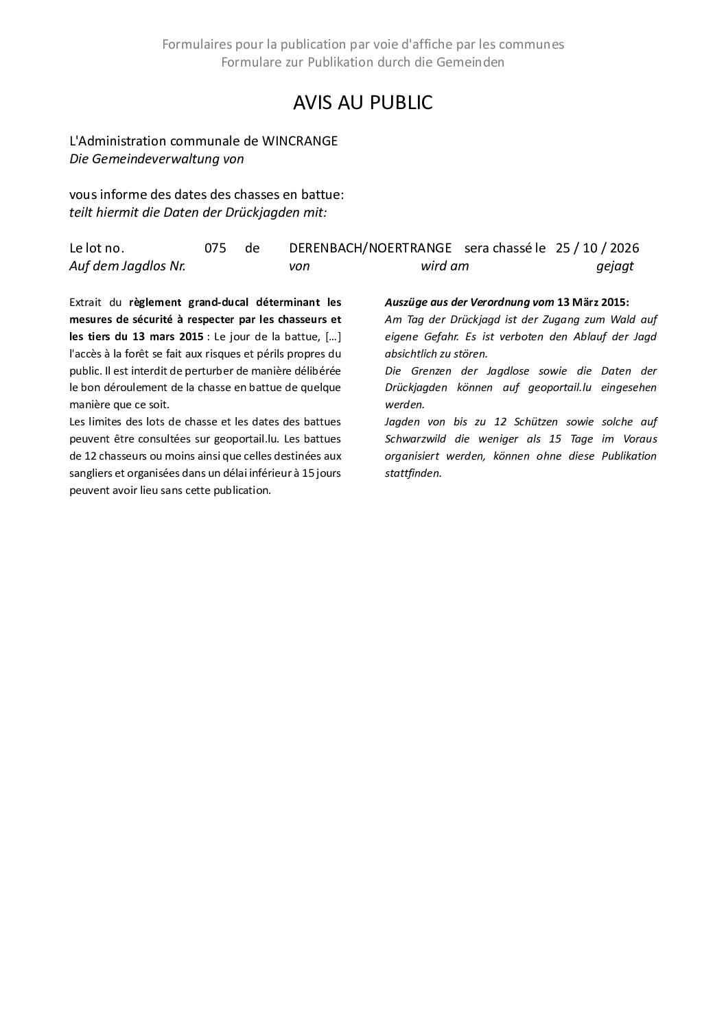 Chasse en battue lot 75 – 25 octobre 2026