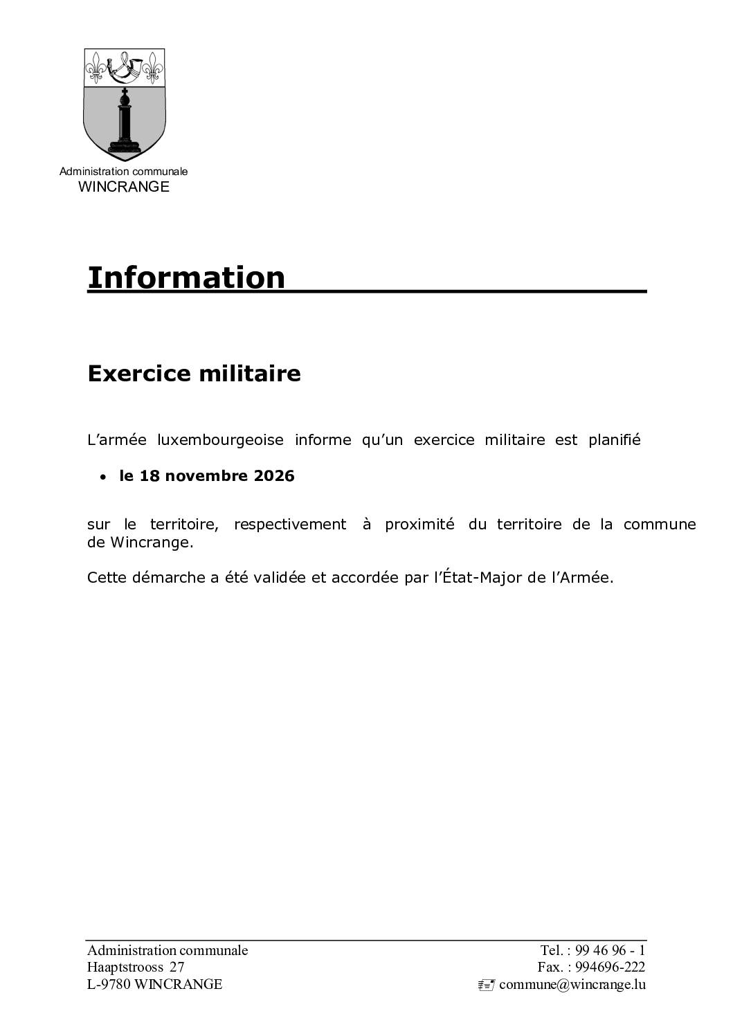 Exercices militaires – 18 novembre 2026