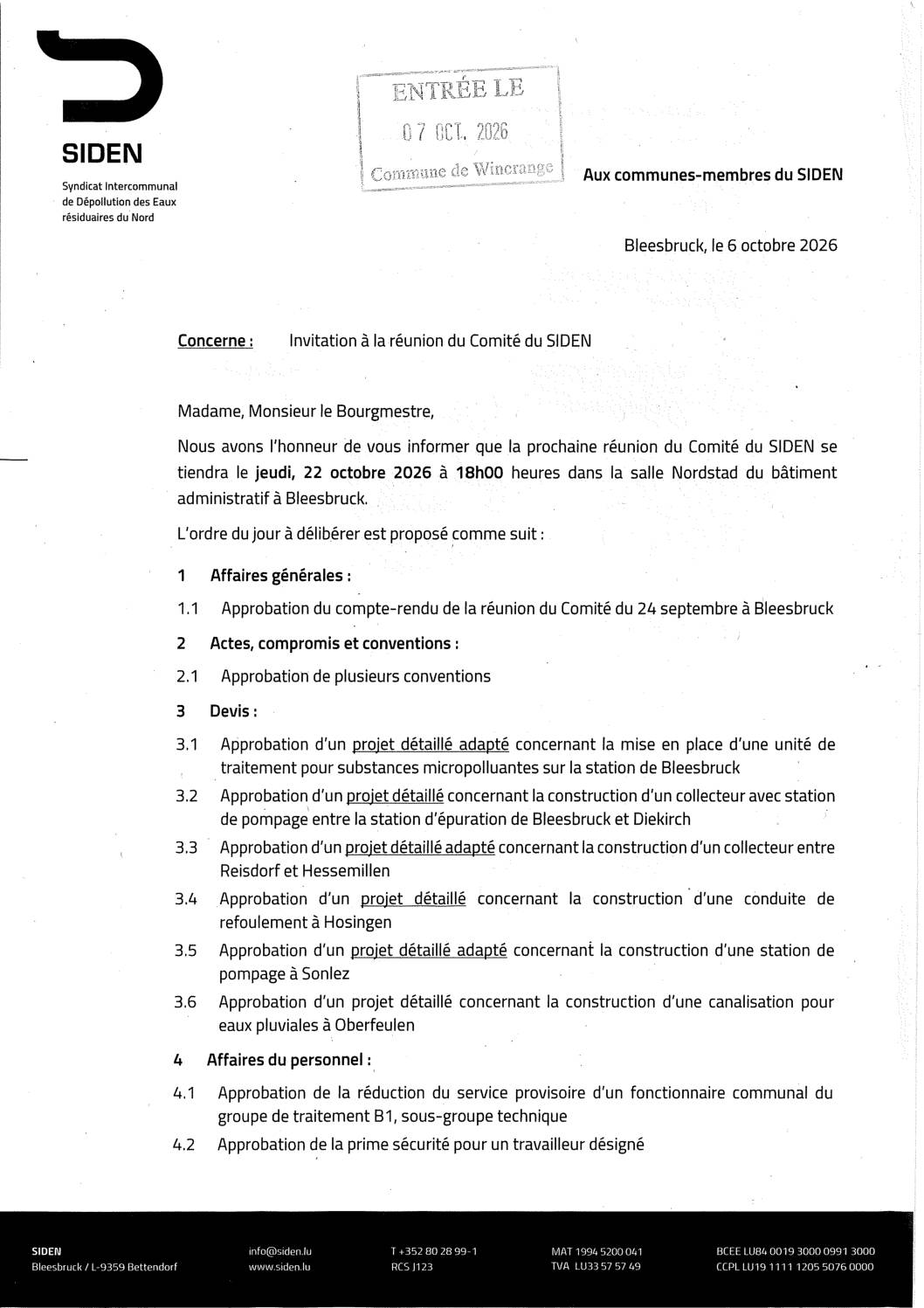 SIDEN: convocation à la réunion du comité