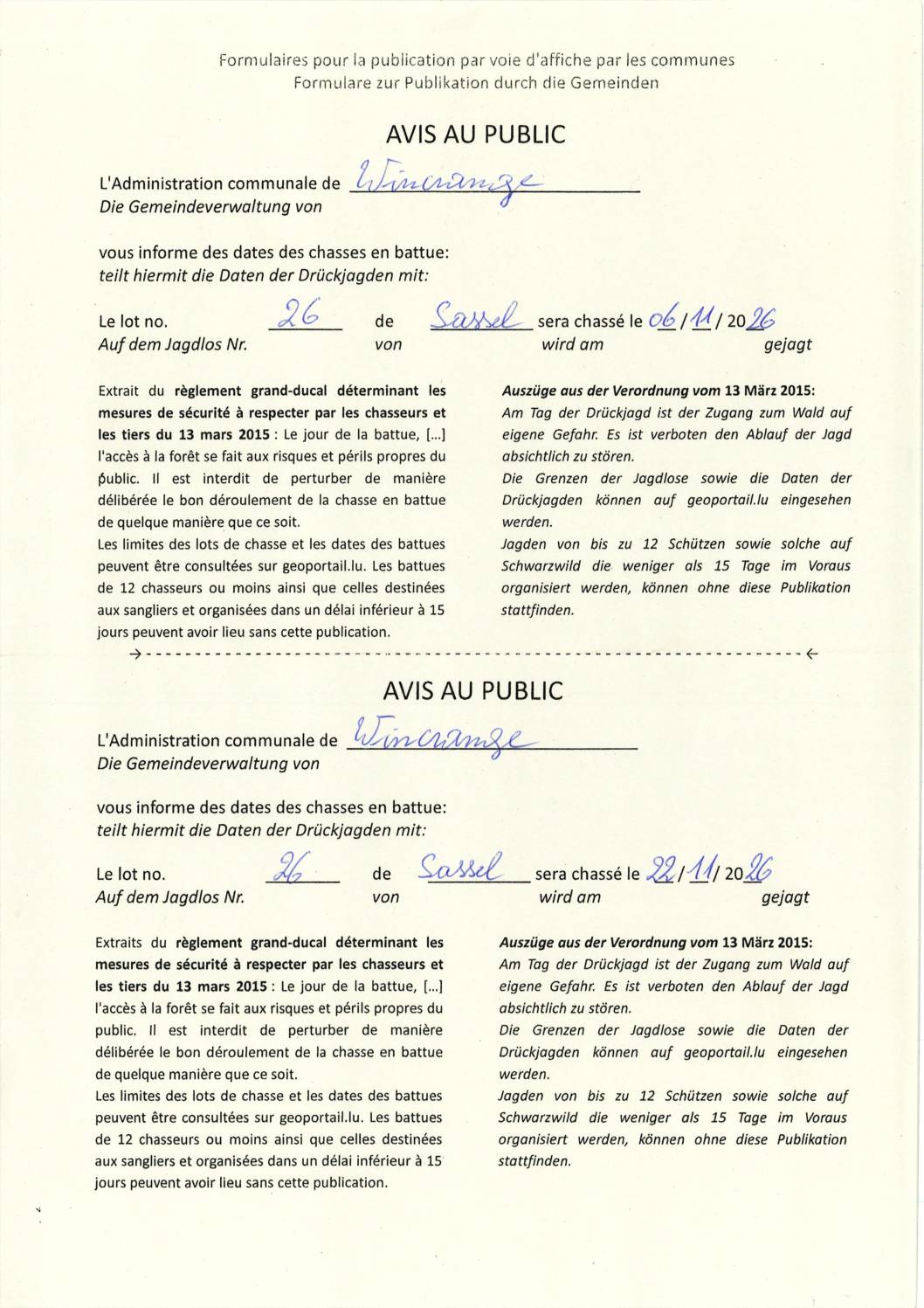Chasse en battue lot 26 – 06 & 22 novembre 2026