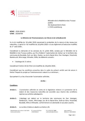 Autorisation: abattage de 25 arbres