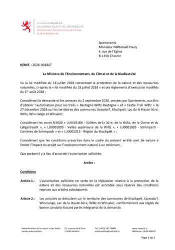 Autorisation: trails "Bastogne-Wiltz-Bastogne" et "Castle Trail Wiltz"